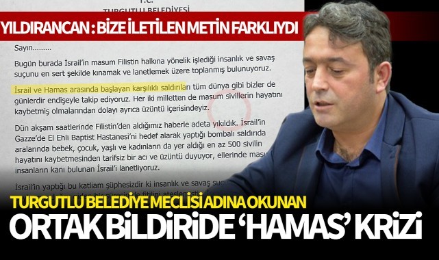 Turgutlu Belediye Meclisi Adına Okunan Ortak Bildiride 'Hamas' Krizi