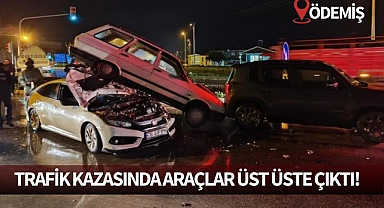 Trafik kazasında araçlar üst üste çıktı!