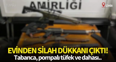 Evinden silah dükkanı çıktı! Tabanca, pompalı tüfek ve dahası..