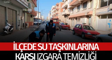 İlçede su taşkınlarına karşı ızgara temizliği