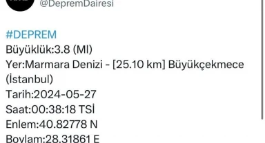 Marmara Denizi'nde 3,8 büyüklüğünde deprem