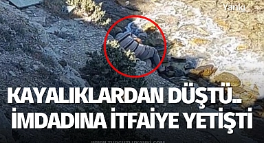 Kayalıklardan düştü.. İmdadına İtfaiye yetişti