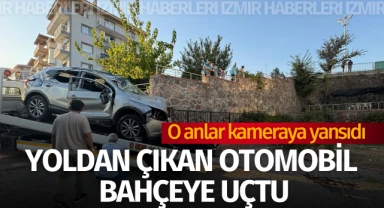 Yoldan çıkan otomobil apartman bahçesine uçtu... O anlar kamerada