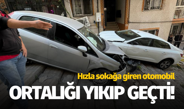 Hızla sokağa giren otomobil ortalığı yıkıp geçti!