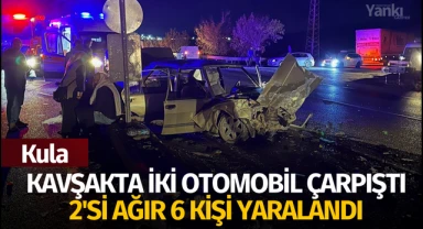 Kavşakta iki otomobil çarpıştı: 2'si ağır 6 yaralı