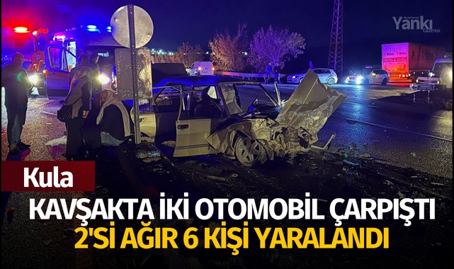 Kavşakta iki otomobil çarpıştı: 2'si ağır 6 yaralı