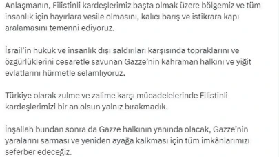 Cumhurbaşkanı Erdoğan’dan ’ateşkes’ açıklaması: "Gazze’nin kahraman halkını hürmetle selamlıyoruz"