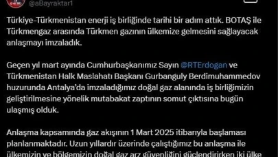 Bakan Bayraktar: "Türkiye-Türkmenistan enerji iş birliğinde tarihi bir adım attık"