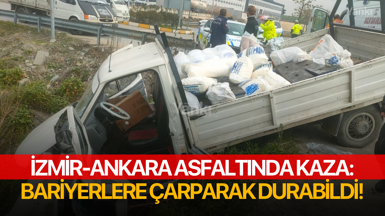 İzmir-Ankara Karayolunda Kaza: Bariyerlere çarparak durabildi!